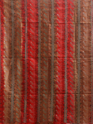 Vermilion Red & Earthy Beige Tie-Dye Tussar Silk Dupatta with Kantha Work
