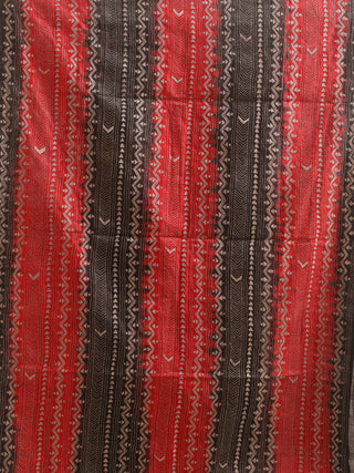 Black & Red Tie-Dye Tussar Silk Dupatta with Linear Kantha Embroidery