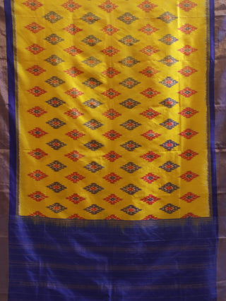 Yellow and Blue Pochampally Pure Silk Dupatta with Ikkat Motifs