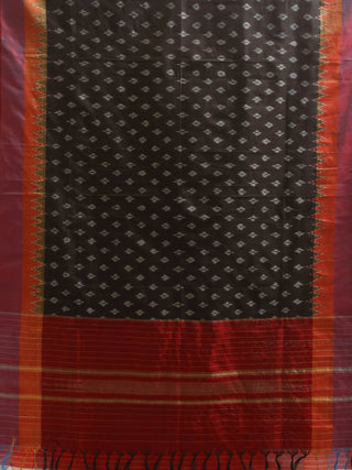 Black and Maroon Pochampally Pure Silk Dupatta with Subtle Ikkat Detailing