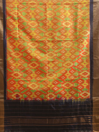 Orange Pochampally Pure Silk Dupatta with Midnight Blue Border