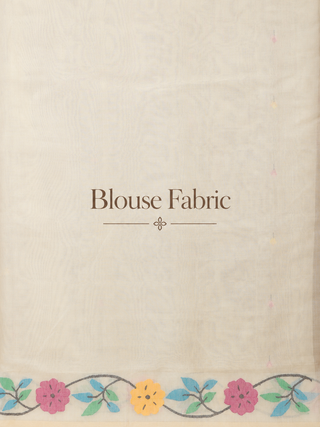 Ivory Pure Bengal Muslin Saree with Multicoloured Floral Jamdani Weaves
