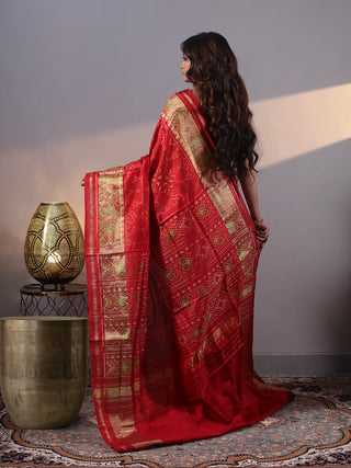 Raktima-Crimson Red Rajkot Single Ikkat Pure Mulberry Silk Patola Saree