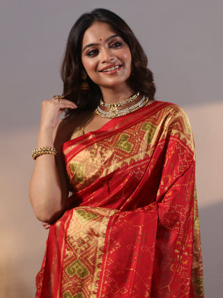 Raktima-Crimson Red Rajkot Single Ikkat Pure Mulberry Silk Patola Saree