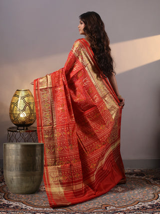 Tamraprabha-Burnt Orange Rajkot Single Ikkat Pure Mulberry Silk Patola Saree