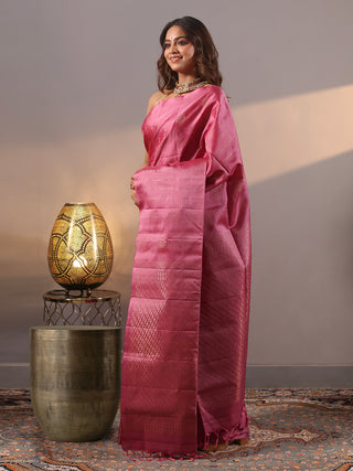 Rose Pink Pure Kanchipuram Soft Silk Saree
