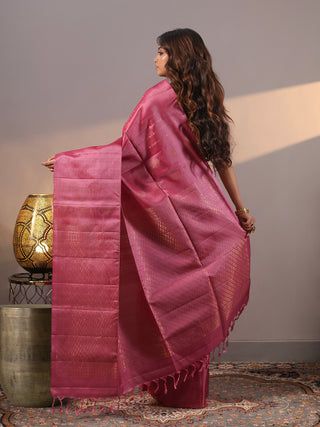 Rose Pink Pure Kanchipuram Soft Silk Saree