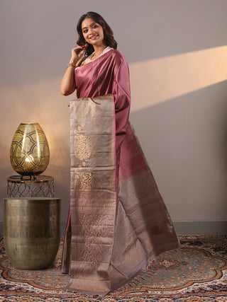Dusty Rose Pure Kanchipuram Soft Silk Saree