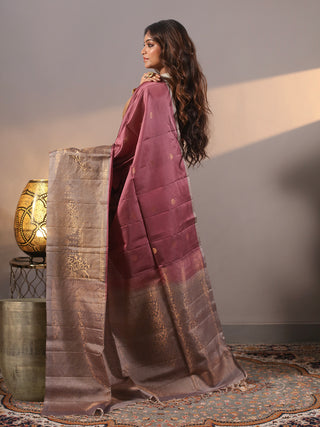Dusty Rose Pure Kanchipuram Soft Silk Saree