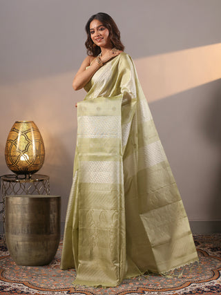 Pistachio Green Pure Kanchipuram Soft Silk Saree