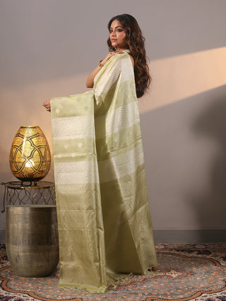 Pistachio Green Pure Kanchipuram Soft Silk Saree