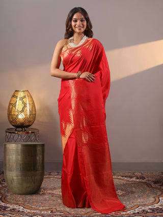 Vermilion Red Pure Kanchipuram Soft Silk Saree