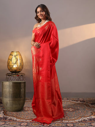 Vermilion Red Pure Kanchipuram Soft Silk Saree
