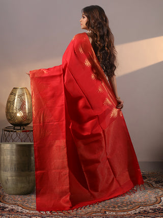 Vermilion Red Pure Kanchipuram Soft Silk Saree