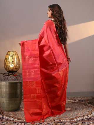 Coral Red Pure Kanchipuram Soft Silk Saree