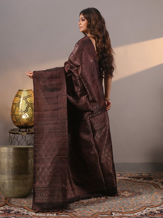 Deep Coffee Brown Pure Kanchipuram Soft Silk Saree