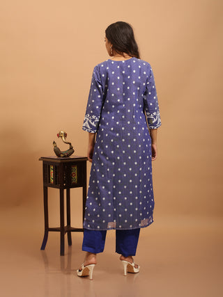 Lavender Blue Cotton Silk Kurta Set with Powerloom Jamdani Motifs