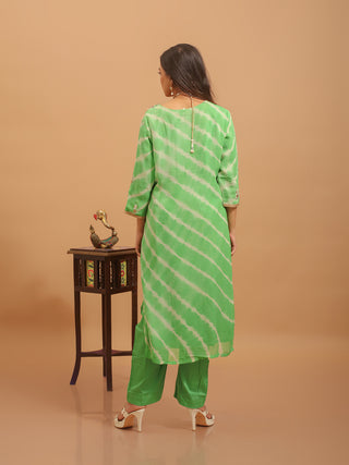 Lime Green Viscose Georgette Kurta Set with Hand Zardozi Embroidery & Chiffon Dupatta