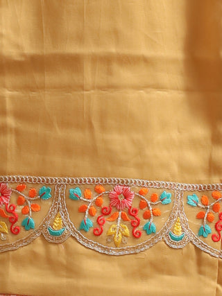 Golden Beige Cotton Silk Kurta Set with Hand Zardozi Embroidery & Paithani Dupatta