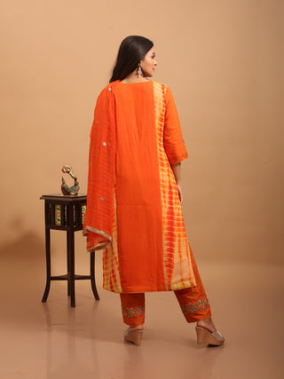 Sunset Orange Viscose Georgette Kurta Set with Hand Zardozi Embroidery & Chiffon Dupatta