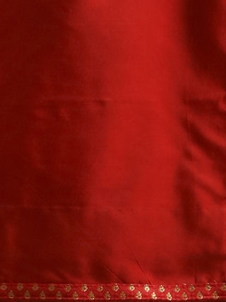 Classic Red Viscose Georgette Kurta Set with Zardozi Yoke & Banarasi Dupatta
