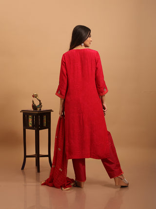 Deep Crimson Bangalore Silk Kurta Set with Rich Hand Zardozi & All-over Paisley Weave