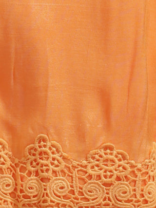Pale Mango Muslin Kurta Set with Thread & Zardozi Embroidery & Chiffon Dupatta
