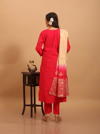 Red Dola Silk Kurta Set with Hand Zardozi Work & Banarasi Dupatta