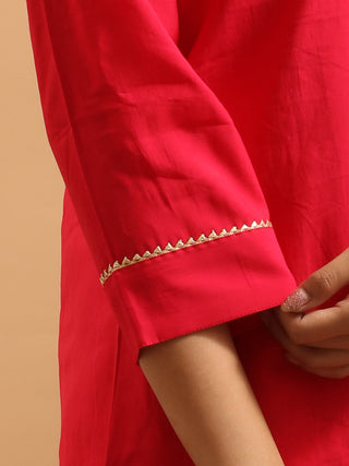 Red Dola Silk Kurta Set with Hand Zardozi Work & Banarasi Dupatta
