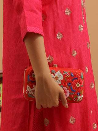 Rani Pink Bangalore Silk Kurta Set with Hand Zardozi Work & Chiffon Dupatta