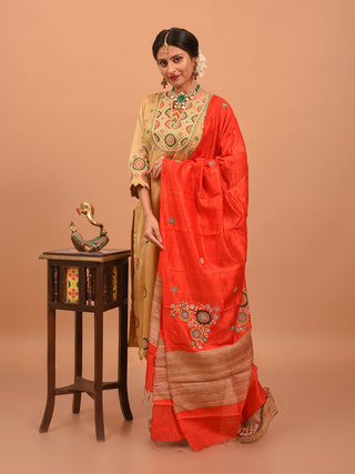 Golden Beige Bangalore Silk Kurta Set with Hand Zardozi Embroidery & Bhagalpuri Silk Dupatta