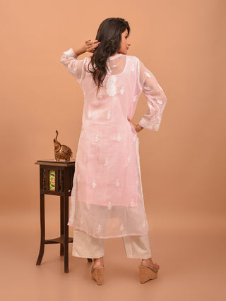 Baby Pink Lucknowi Chikankari Kurti with Cotton Inner