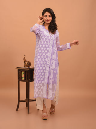 Lavender Lucknowi Chikankari Kurti with Cotton Inner