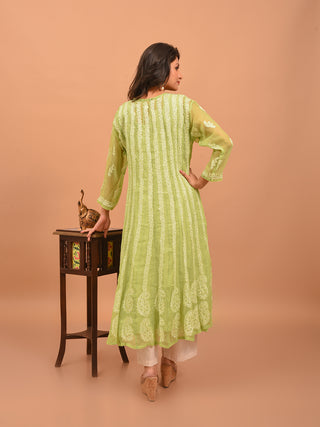 Lime Green Lucknowi Chikankari Kurti with Cotton Inner