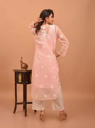 Baby Pink Lucknowi Chikankari Kurti with Cotton Inner