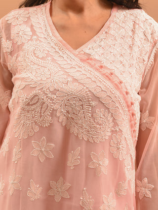 Baby Pink Lucknowi Chikankari Kurti with Cotton Inner