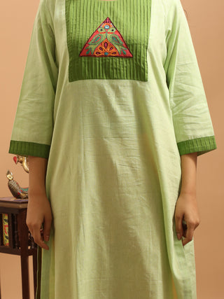 Pistachio Green Andhra Cotton Kurti with Embroidered Yoke