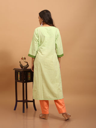 Pistachio Green Andhra Cotton Kurti with Embroidered Yoke