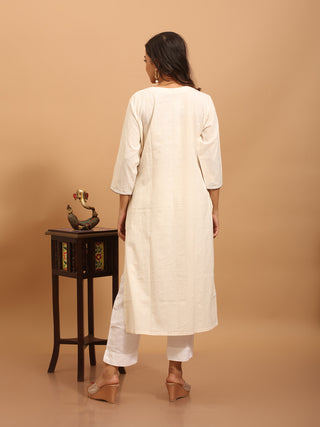 Off-White Andhra Cotton Kurti with Hand Embroidery