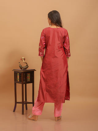 Wine Colour Muslin Kurti with Exquisite Hand Embroidery