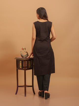 Maroon and Black South Cotton Kurti with Embroidery