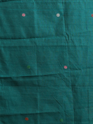 Teal Green Handloom Cotton Silk Kurti Fabric with Jamdani Weaves