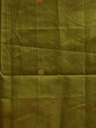Olive Green Handloom Cotton Silk Kurti Fabric with Jamdani Weaves