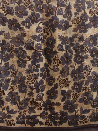 Hand Batik Murshidabad Silk Kurti Fabric (Navy Blue Floral Pattern)