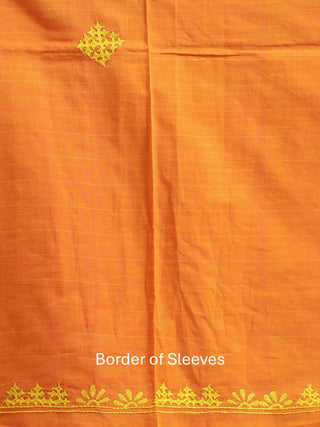 Dual Tone Orange and Yellow Mangalgiri Cotton Kurti Fabric with Hand Gujarati Embroidery