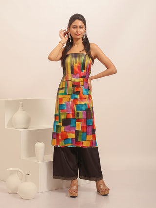 Abstract Multicolour Hand-Painted Pure Murshidabad Silk Kurti Fabric