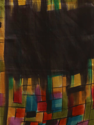 Abstract Multicolour Hand-Painted Pure Murshidabad Silk Kurti Fabric