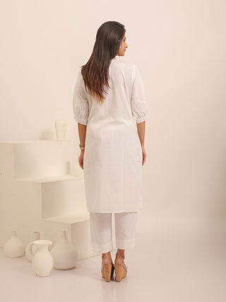 White Andhra Cotton Kurti with Hand-Painted Floral Design