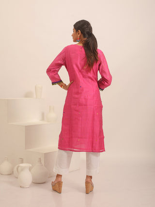 Lotus Pink Cotton Silk Kurti with Jamdani Weaving