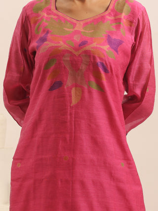Lotus Pink Cotton Silk Kurti with Jamdani Weaving